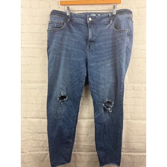 Old Navy Rockstar Jeans Womens Size 24 Plus Blue Super Skinny High Rise Raw Hem - Picture 1 of 9